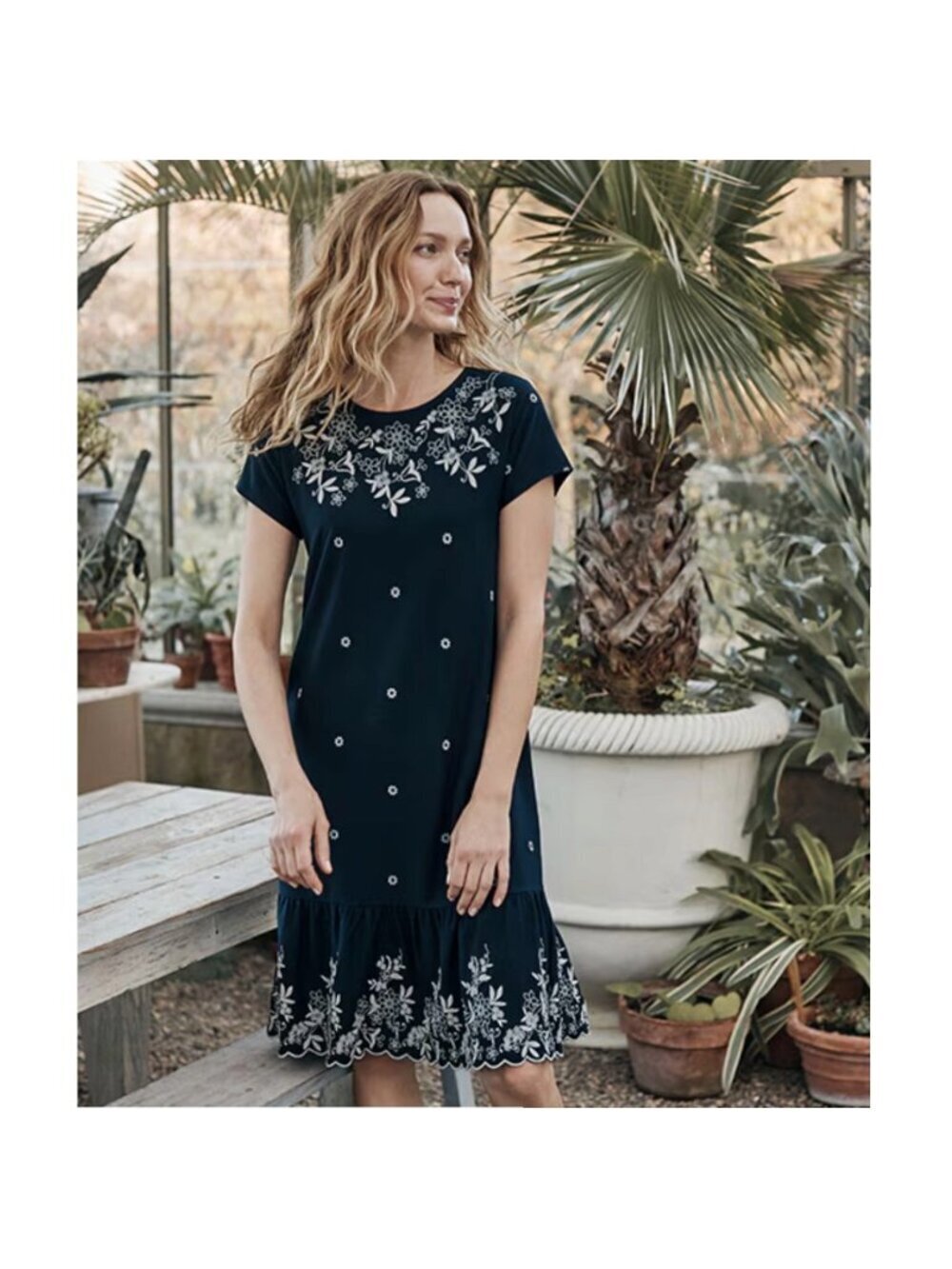 J.Jill Embroidered Shift Dress Sz 3X Ruffle Hem Feminine Summer